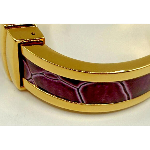 Joan Rivers Cuff Watch, Gold-tone with Purple Croc-Look Embossed Leather Band, - Picture 2 of 7
